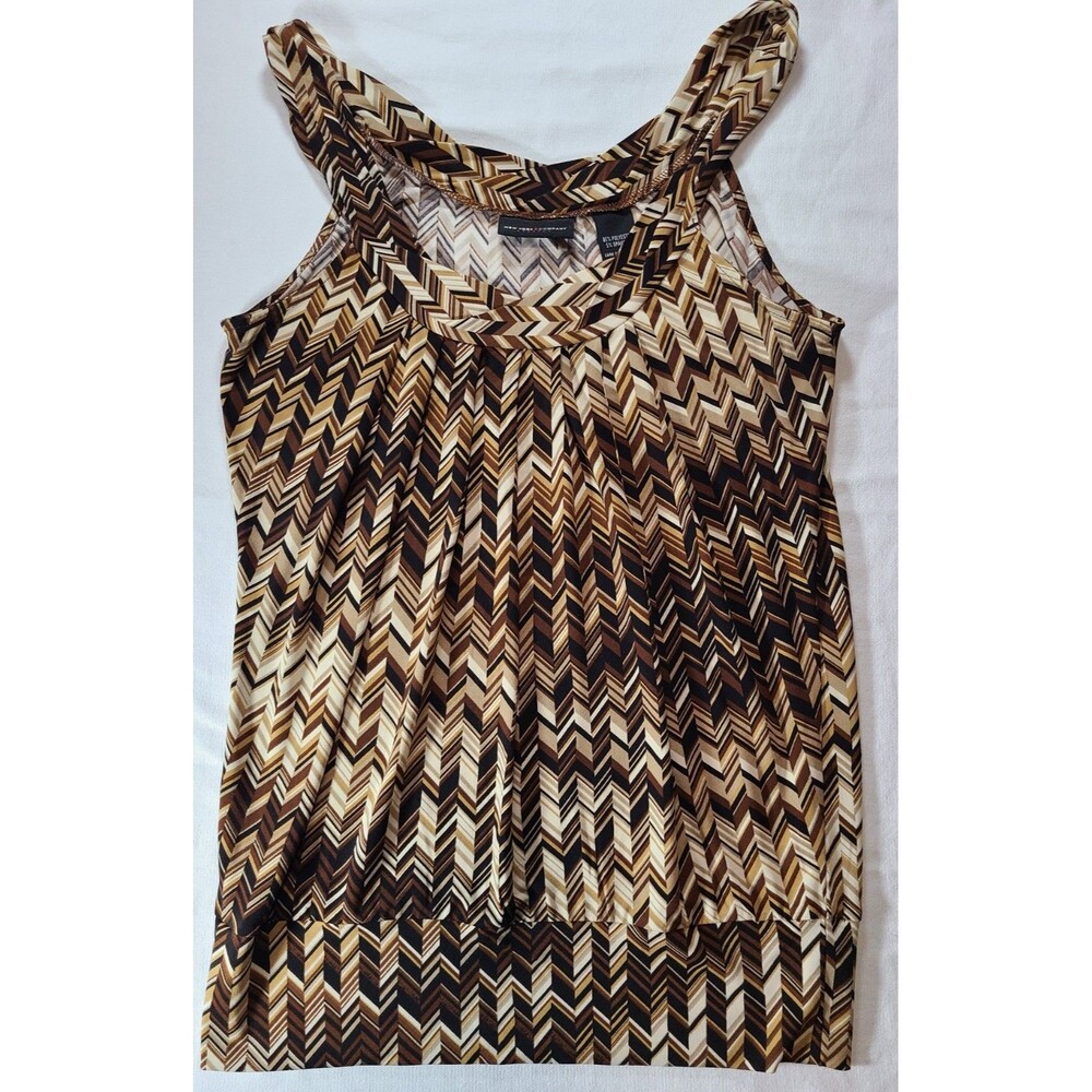 New York & Company Chevron Sleeveless Top XS Brown Stretch Pullover Blouse